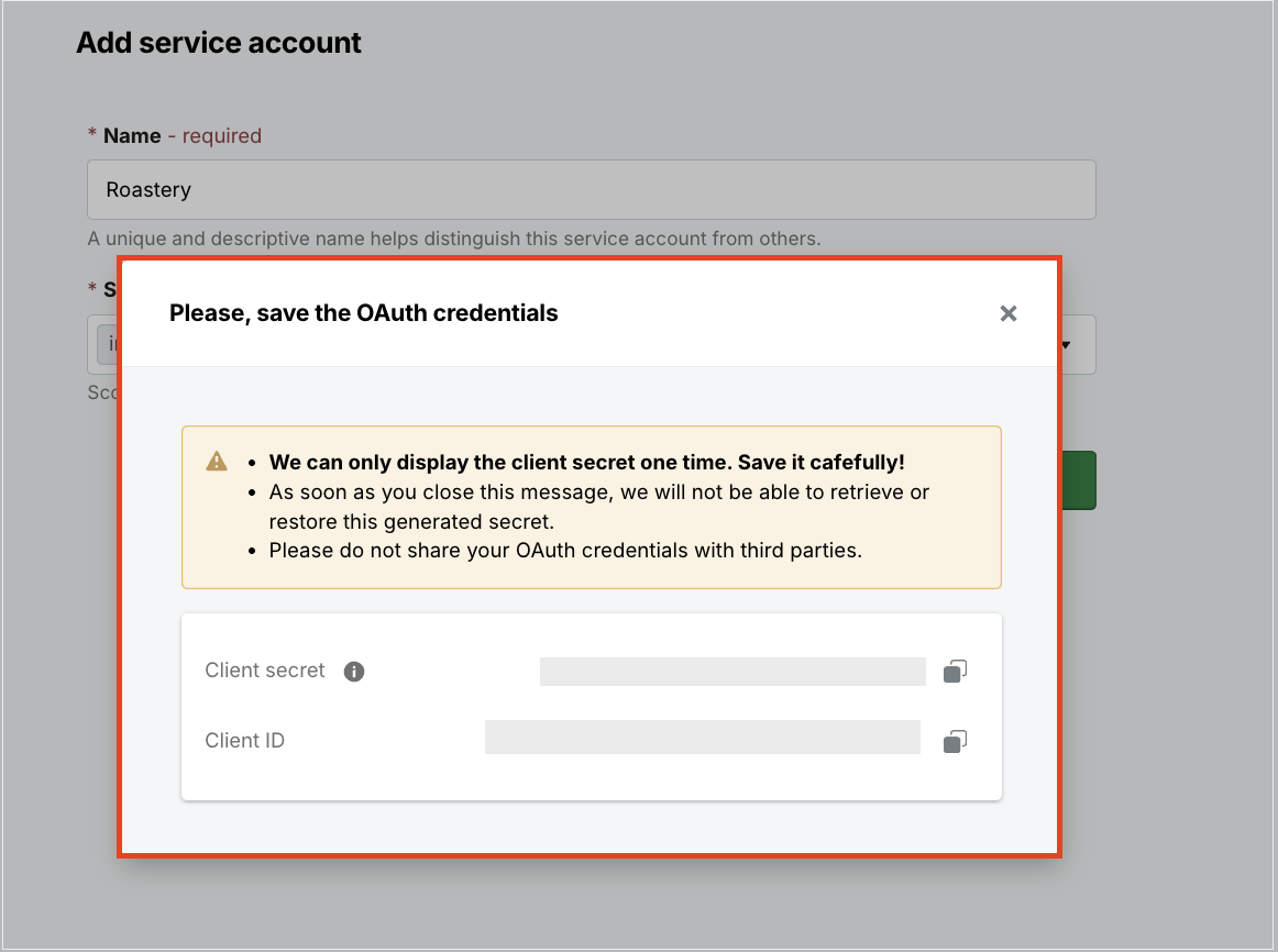 API Credentials Modal